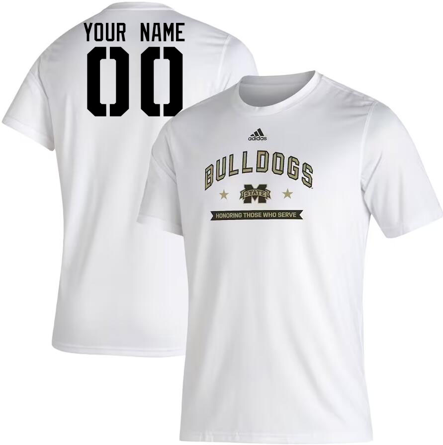 Custom Mississippi State Bulldogs College Name And Number Tshirt-White